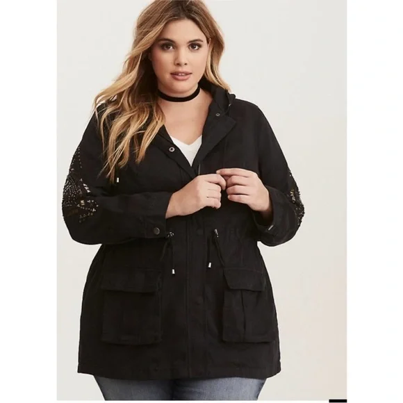 Torrid Black Hooded Adirondack jacket with the cutest embellishments! - Picture 6 of 6